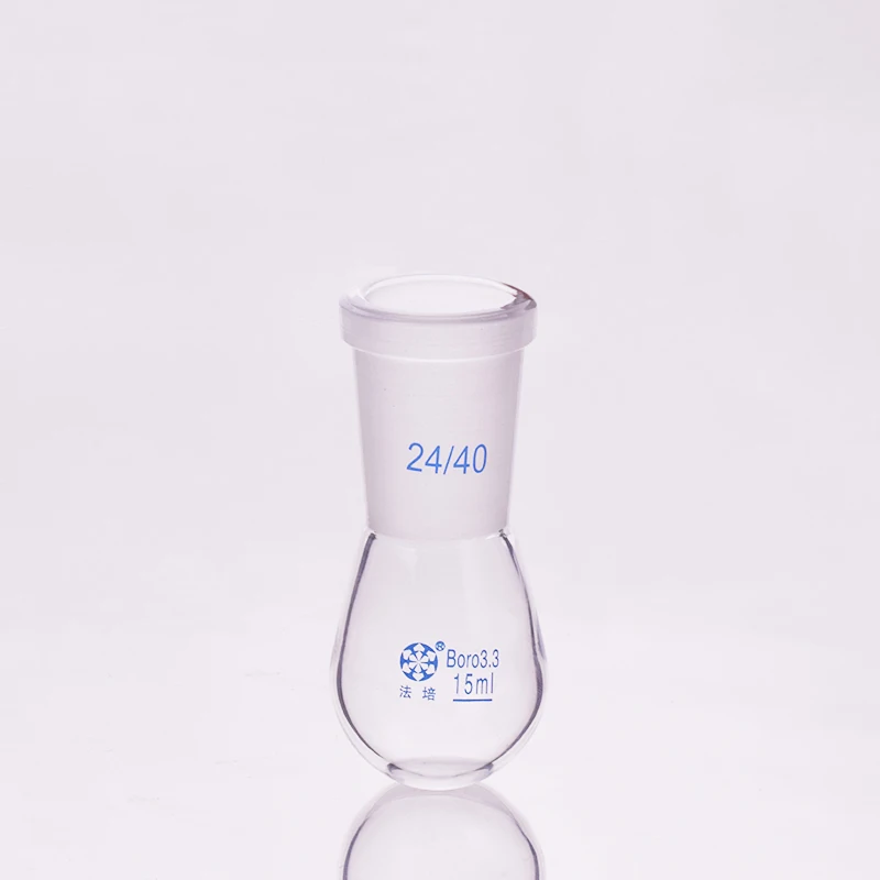 Flask eggplant shape,short neck standard grinding mouth,Capacity 15ml and joint 24/40,Eggplant-shaped flask