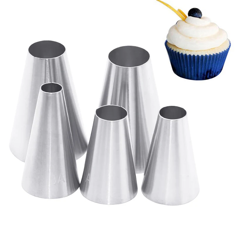 5pcs/set Round Cake Nozzles for Cream Decoration Stainless steel Pastry Icing Piping Nozzle Tips Fondant Biscuit Baking Tools