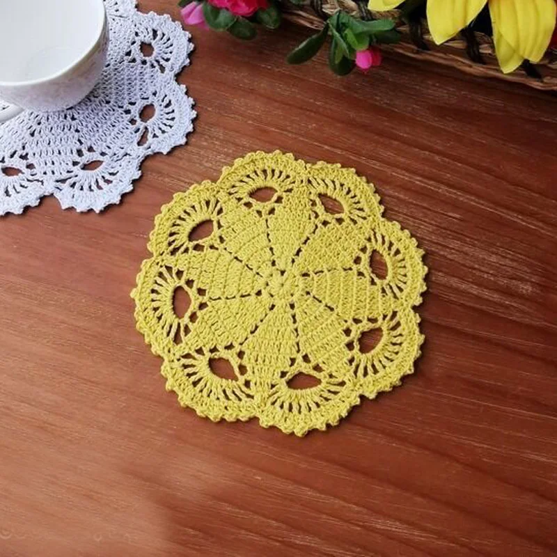 20CM  Lace Cotton Placemat Cup Dining Coaster Mug Kitchen Christmas Table Place Mat Cloth Crochet Coffee Tea Doily Felt Pad