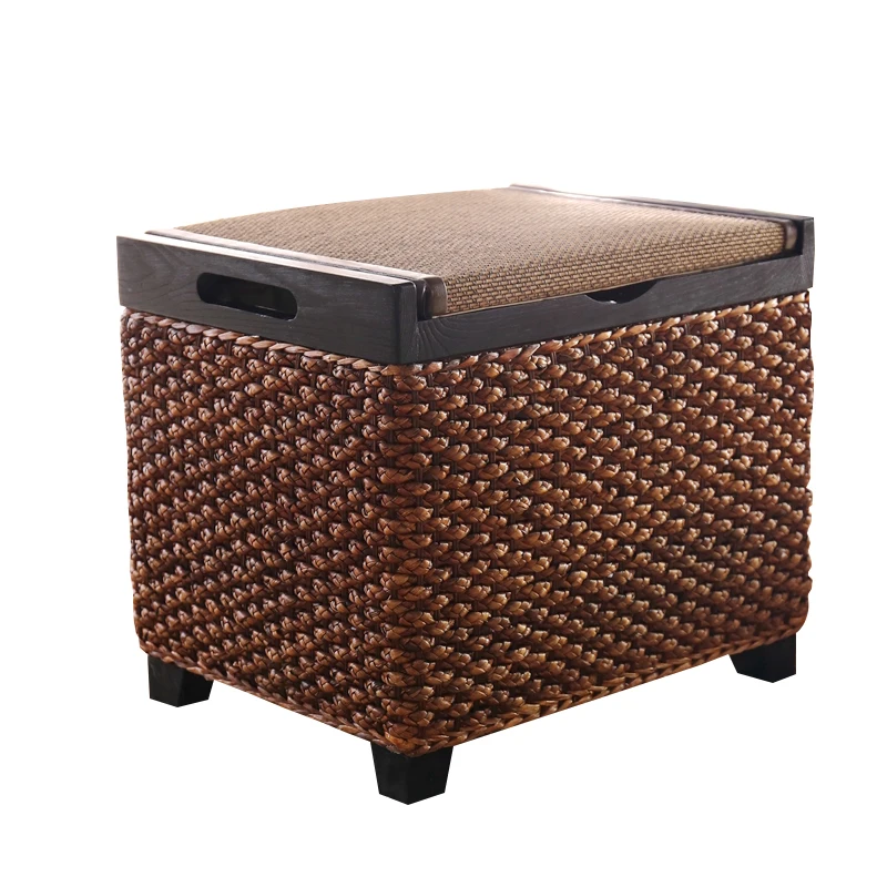 Furniture Home Hallway Bench Chair Leisure Kitchen Stools Rattan Woven Solid Wood Stool Storage Box Office Footrest Sofa Bench