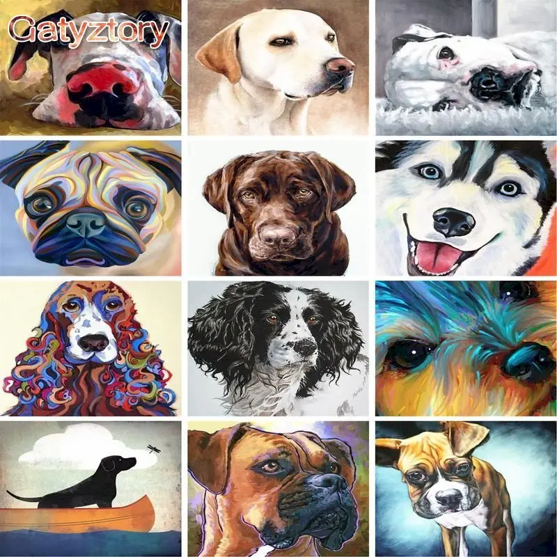 

GATYZTORY DIY Oil Painting By Numbers Kits 60x75 Frame Unique Gift Dog Animal Picture By Number Home Decoration Wall Art Photos