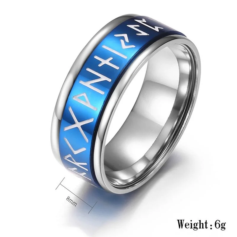 Stainles Steel Viking Rune Pattern Ring Couple Ring Fashion Metal Ring Accessories Party Jewelry Blue White Black Three Colors