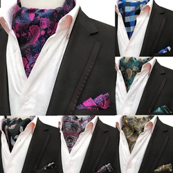 GUSLESON Fashion Brand Men Handkerchief Cravat Ascot Set Paisley Pattern Luxury Gentlemen Tie Wedding Bowtie Pocket Square Set