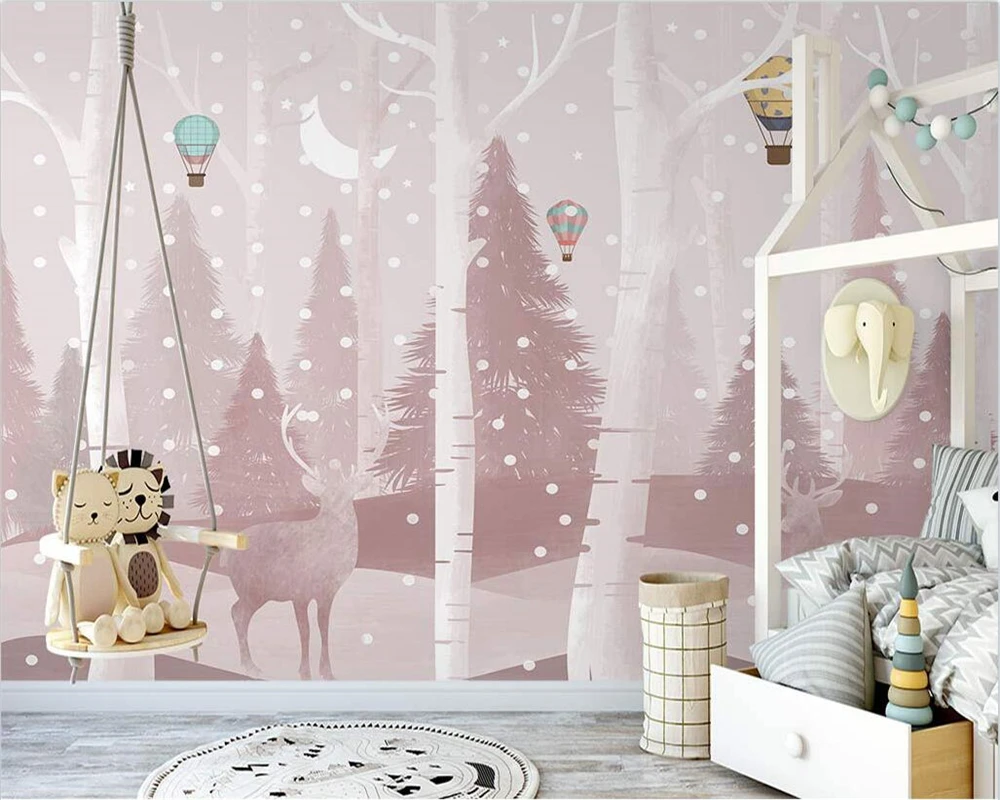 

beibehang papel de parede Customized modern new Nordic pink woods elk children's room whole house background wallpaper