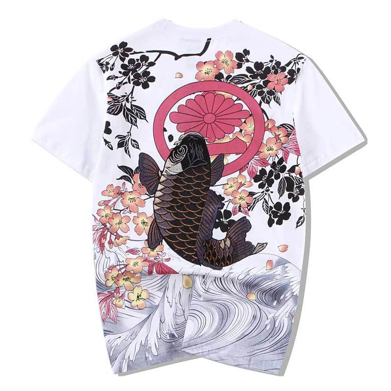 Supzoom New Arrival FashionCotton O-neck Animal Chinese Style Embroidered Carp Tattoo World Painting Loose Short T Shirt Men