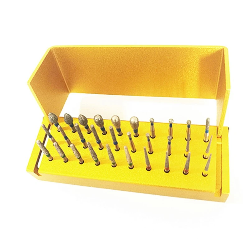 30pcs Dental Diamond Burs Drill Disinfection+gold Block High Speed Handpiece Holder Alloy Denta Instrument for Teeth Whitening