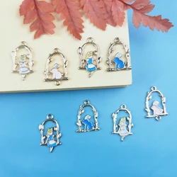 10Pcs Cartoon Alice in Wonderland Alice Girl and Rabbit Enamel Dangle Charms Pendant for Women DIY Handmade Jewelry Accessories