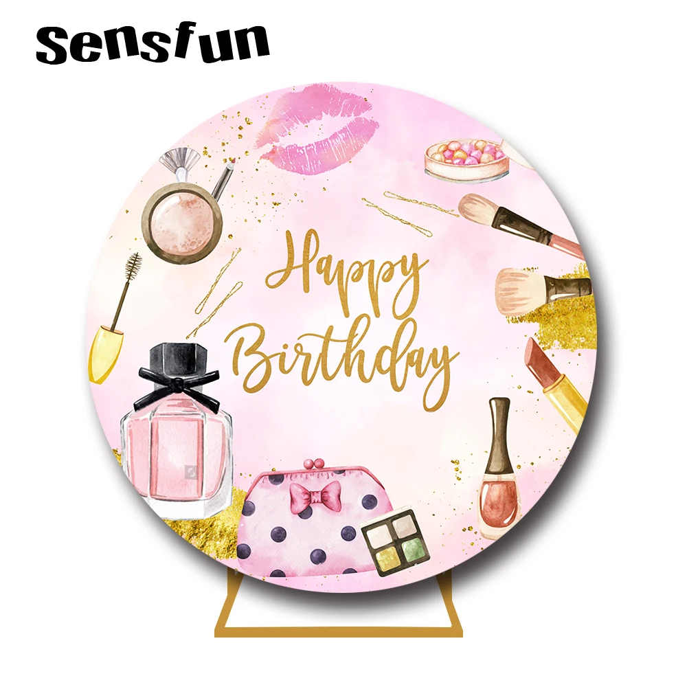 Sensfun Girls Make Up Theme Round Backdrop Cover Sweet 16 Birthday Party Circle Photography Background Elastic Customized