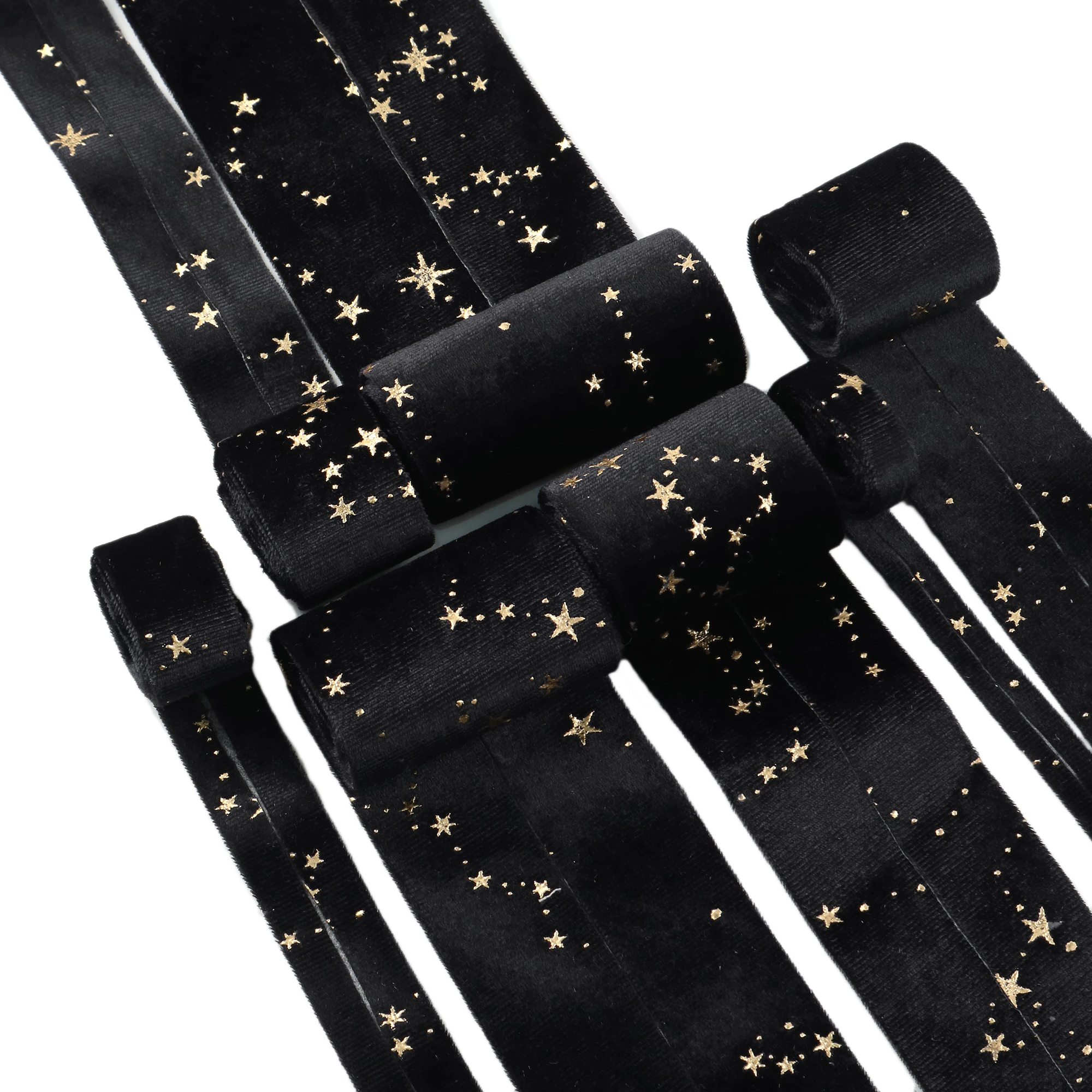 5 Yards Multi Sized Double-Sided Gold Star Dots Velvet Cloth Ribbons  Hair Bow Cap DIY Clothing Accessories Party Gift,5Yc11925