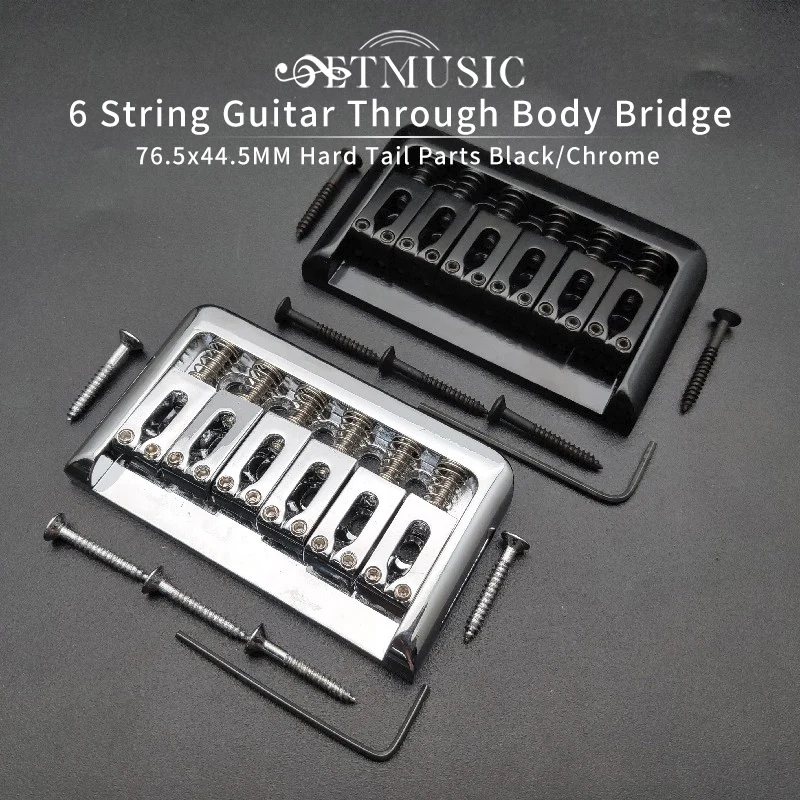 Electric Guitar String Through Body Bridge 6 String Fixed Bridge 76.5x44.5MM Hard Tail Parts Black/Chrome