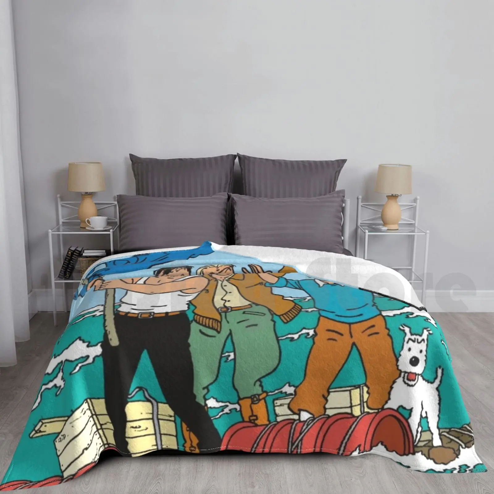 And The Red Sea Sharks Blanket For Sofa Bed Travel Snowy Red Sea Sharks Herge Comic Graphic Novel