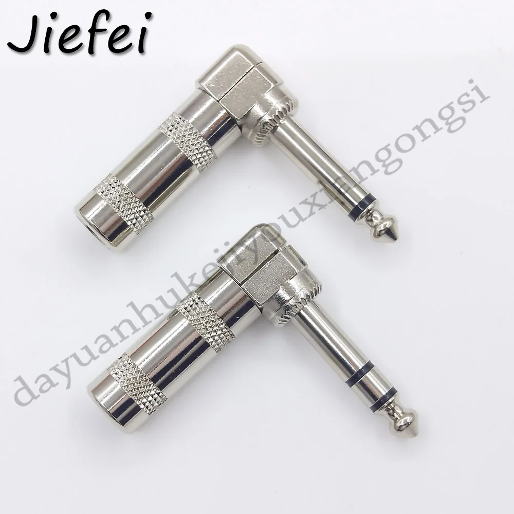 1Pcs Brass 6.35mm Jack Microphone plug Connector Right Angle Male Assembly 6.3mm mono / stereo Nickle plating Audio Plug