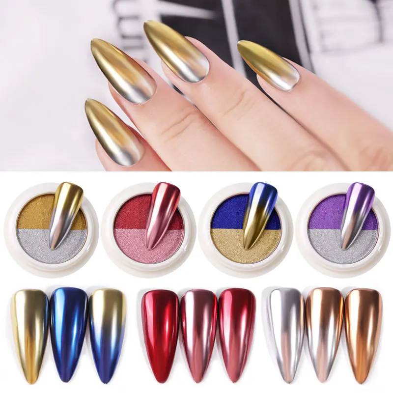 

0.8g Solid Glitter Two-color Mirror Powder Metallic Nail Art UV Gel Polishing Chrome Flakes Pigment Dust Decoration T1737