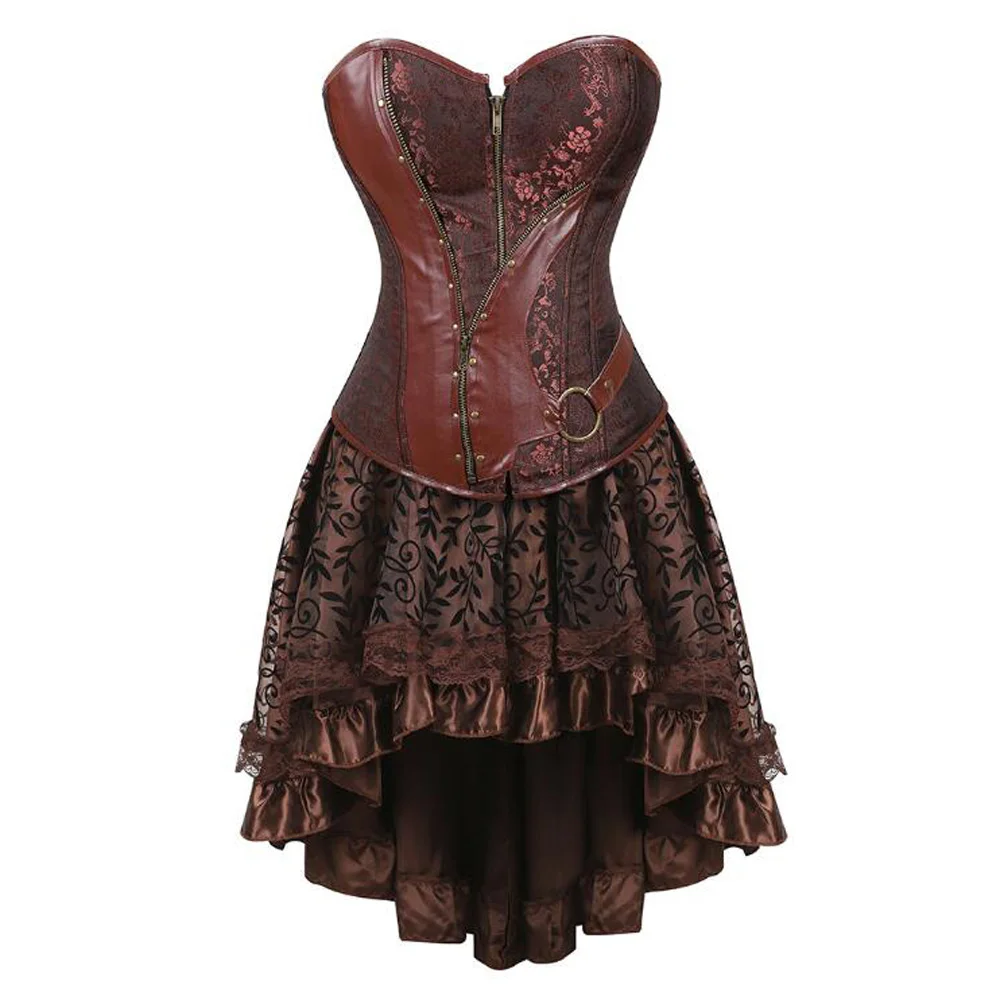 Sexy Gothic Punk Buckles Leather Bustier Corset Dress Women Burlesque Pirate Costume Plus Size Victorian Vintage Retro Dresses