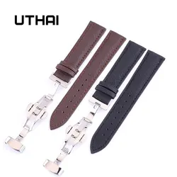 UTHAI B01 Genuine Leather Watchbands 12-24mm Universal Watch Butterfly buckle Band Steel Buckle Strap Wrist Belt Bracelet + Tool