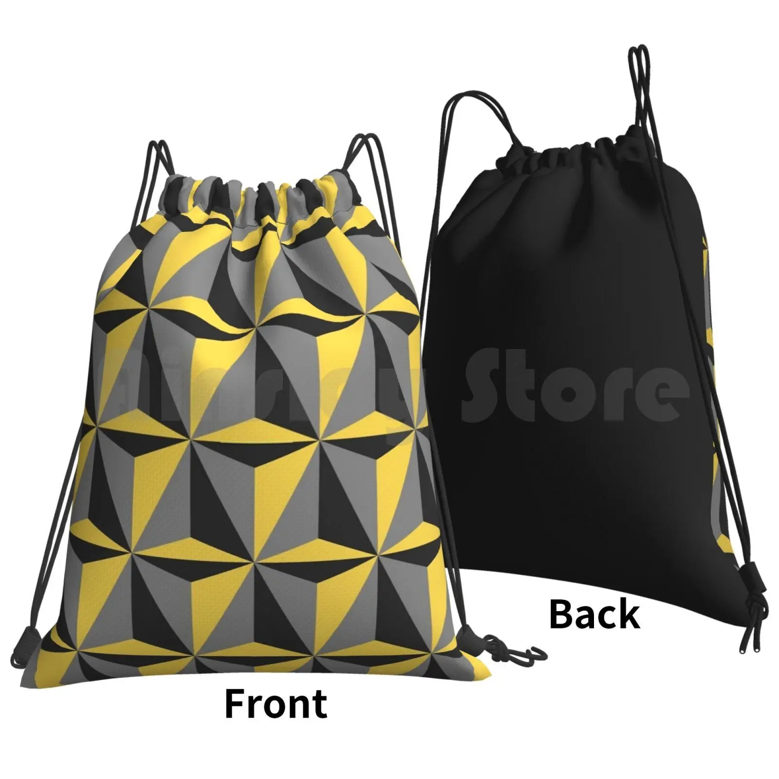 Mustard Yellow And Gray Geometric Backpack Drawstring Bags Gym Bag Waterproof Minimalist Polygons Gray Pale Yellow