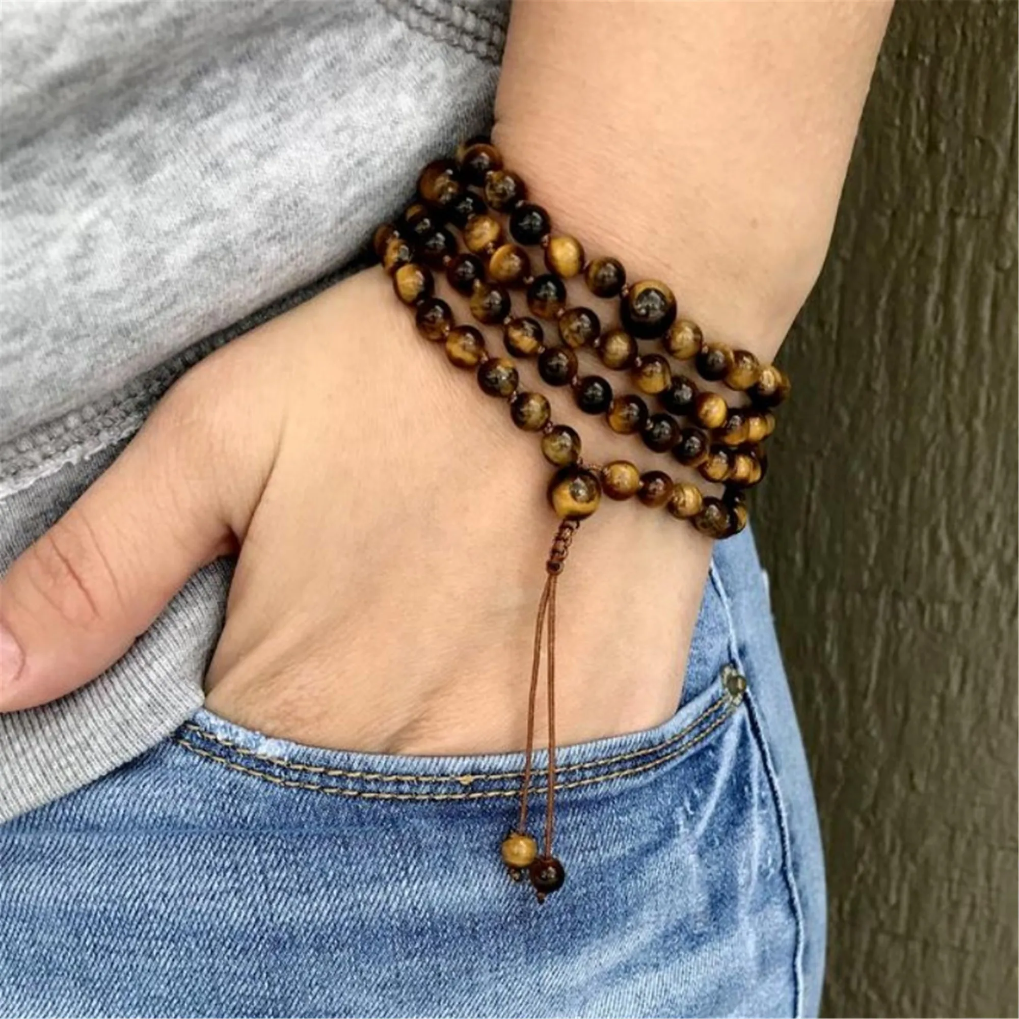 

6mm Tiger Eye Gemstone 108 Beads Tassel Mala Bracelet Yoga Mala Yoga Buddhism Spiritua Buddhist Japa Meditation Spirituality Men