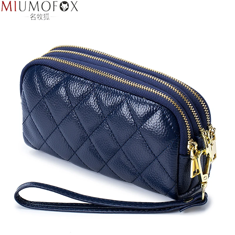 Genuine Leather Wallet Women Brand Handbag 3 Layers Zipper Wristlet Bag Big Capacity Ladies Clutch Coin Purse Mobile Phone Bags