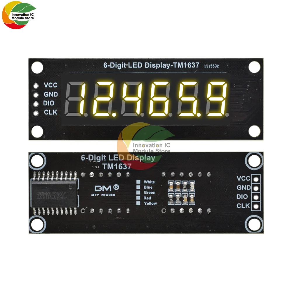 Ziqqucu 0.36" 6 Digit 7 Segment TM1637 LED Display Module 0.36 inch LED Indicator for Arduino DIY Red Green Blue Yellow White