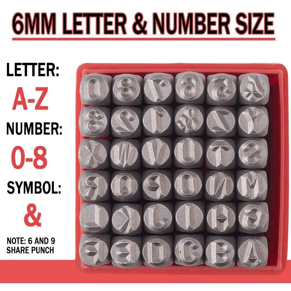 Iron Seal Stamps Set Letter Initials A-Z and Number 0-8 and Ampersand & Black Metal Steel Tag Pendant Stamping Tool 36pcs/Box