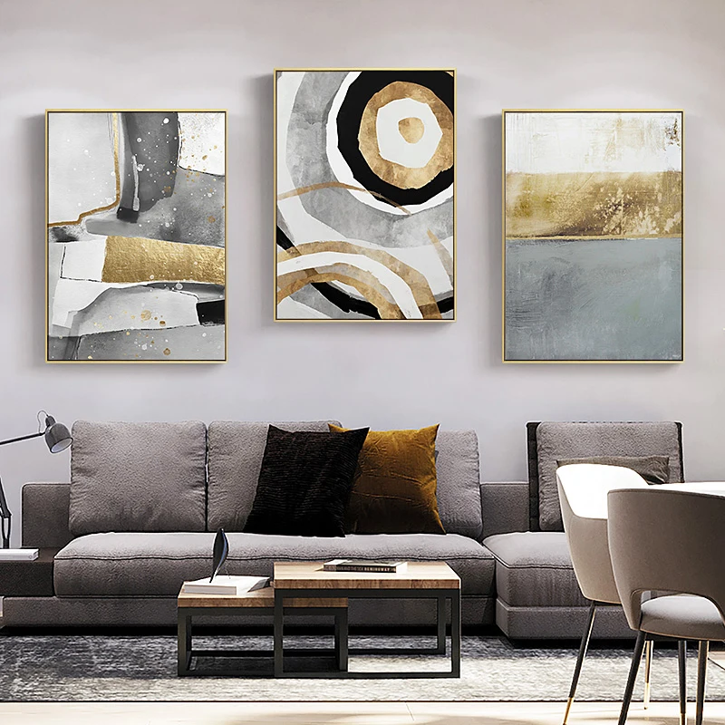 

EECAMAIL Modern Light Luxury Living Room Diamond Painting Atmosphere Black And White Gray Sofa Behind Paintings Triple Diamond