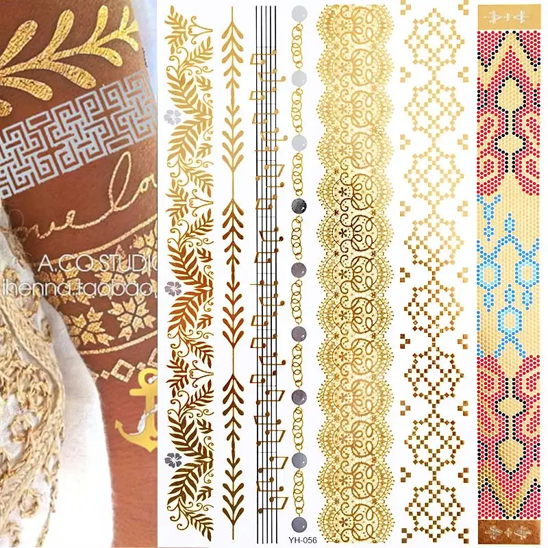 1 sheet Flash Boho Metallic Gold Feathers Shimmering Jewellery Festival Temporary Tattoo