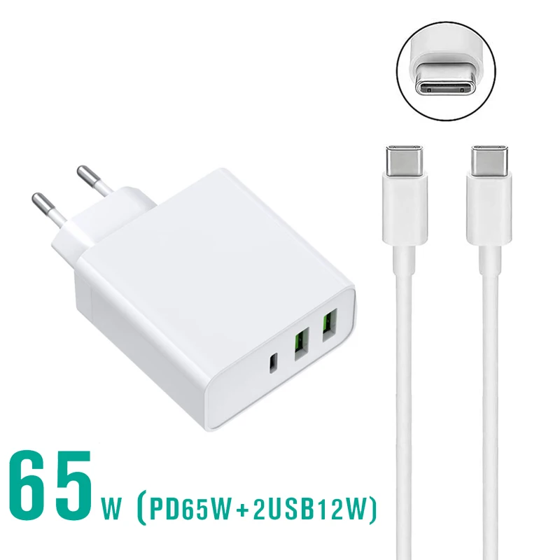 65W GaN Charger PD USB C Travel Charger Type C Power Adapter Phone Wall Adapter Plug for MacBook Lenovo Asus Laptop Tablet Phone
