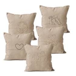 Nordic Modern Home Pillow Case, Pink Pillowcases Decorative Linen Sofa Cushion Cover for Living Room, 40*40, 45*45, Love Pattern