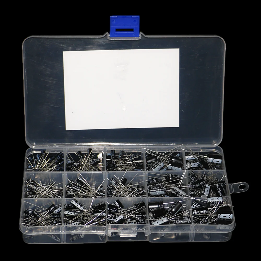 300pcs/box 15 types 0.1uf-470uF multiple mixed DIY in-line electrolytic capacitor combination set