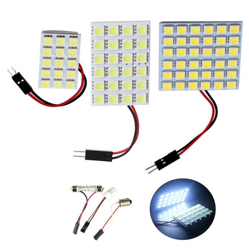 10 sets Car LED Dome Roof Reading Map Light 6 9 12 15 24 36 48SMD 5050 Auto Interior Lights Bulb T10 Adapter Festoon Base DC 12V