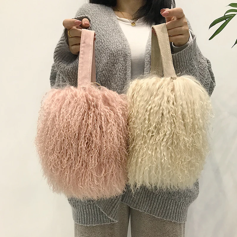 Fashion Women Bags Women Messenger Bags Wool Whole Fur Real Curly Crossbody Bags For Women Plush Chain Shoulder Bags