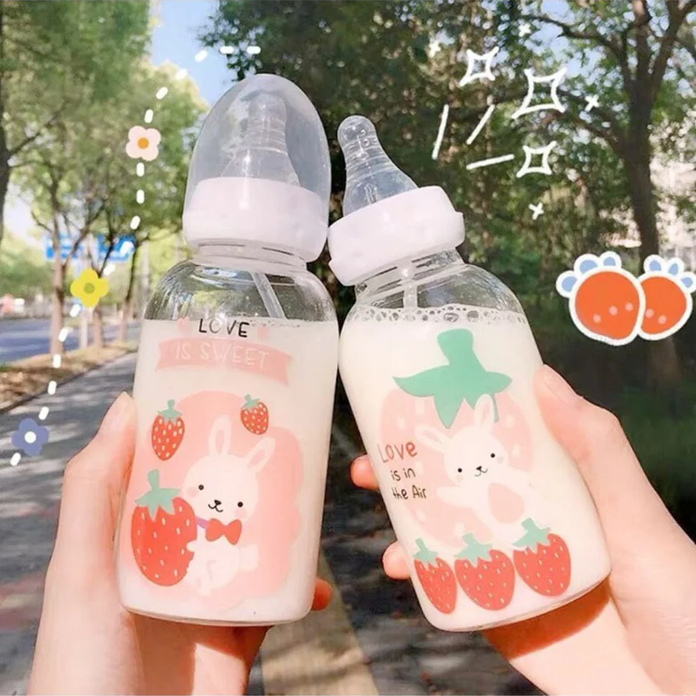 

Cute Glass Pacifier Water Bottle For Baby Adult Children Straw Cup Portable Leakproof heat-resisting Mini Drinking Cup BPA Free