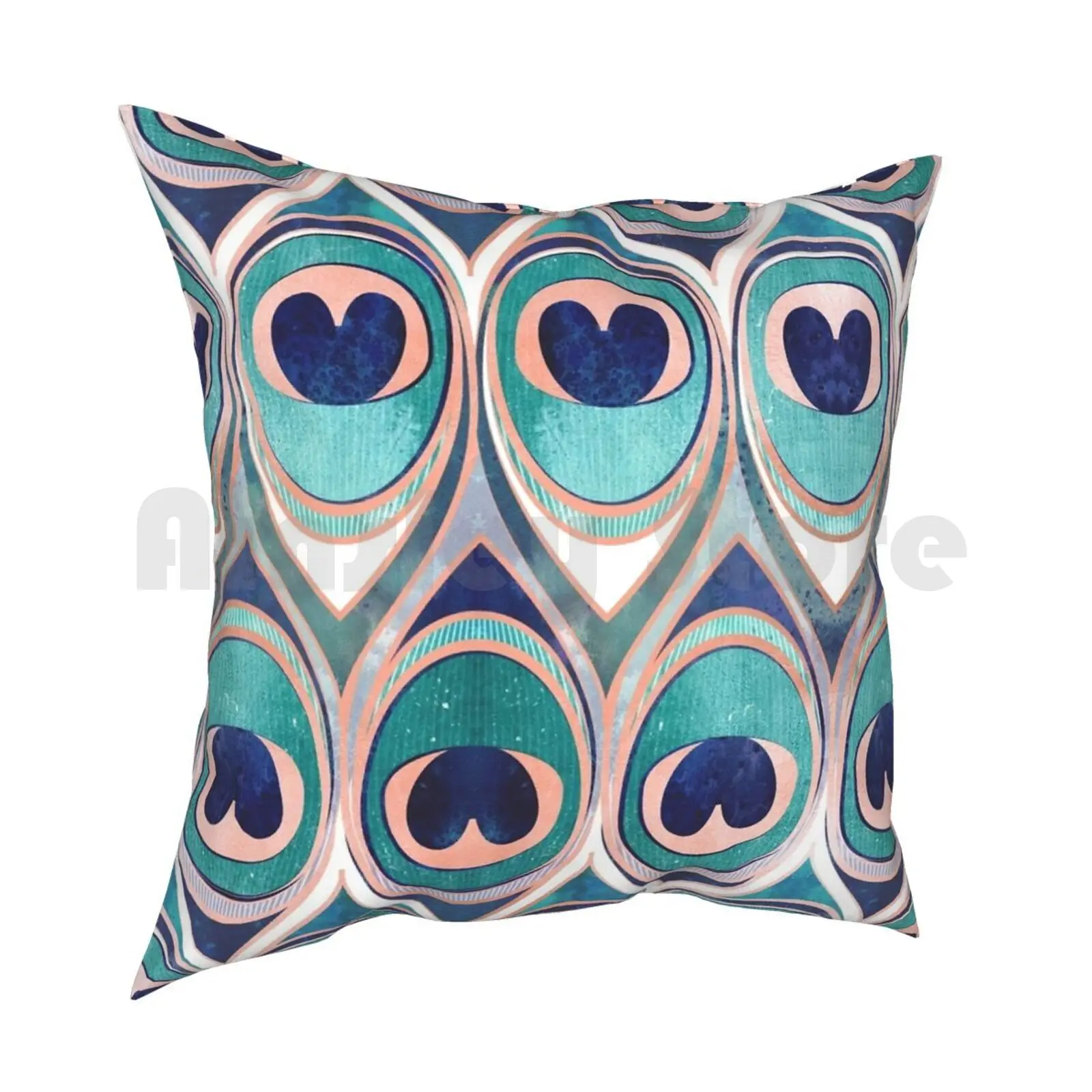 Peacock Feathers Eye / / Teal Blue And Metal Coral Rose Pillow Case Printed Home Soft DIY Pillow cover Feathers