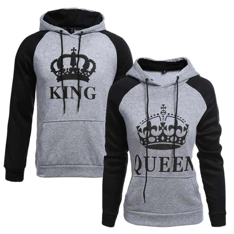 

New Style Letter Printed Hooded Long Sleeve Lovers Fashion KING QUEEN Women Sweatshirt Casual Fashion