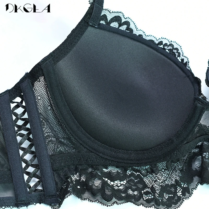 Fashion Sexy Bra Set Black Underwear Women Brassiere Thick Lace Embroidery Push Up Bras Deep V Lady Lingerie Set A B C D Cup