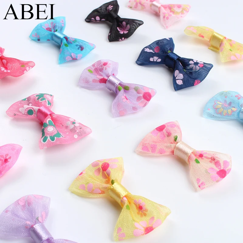 50pcs Mix Colors Organza Ribbon Bows DIY Flower Printing Ribbon Bow For Clothes Bags Hair Bows Ornaments Handmade Crafts