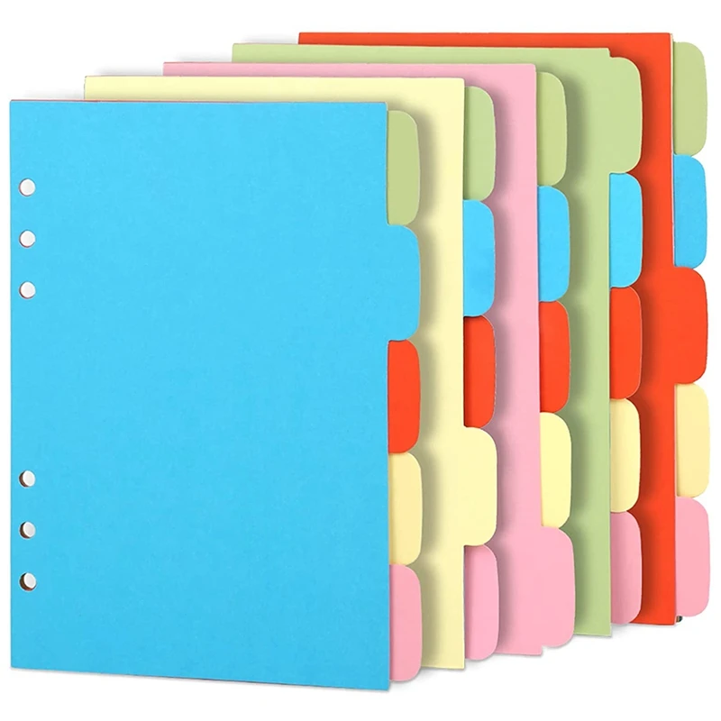 10 Sets A6 Subject Dividers Paper Sheet, Punched File Card Dividers,Tabbed Index Divider For Notebook Insert Planner