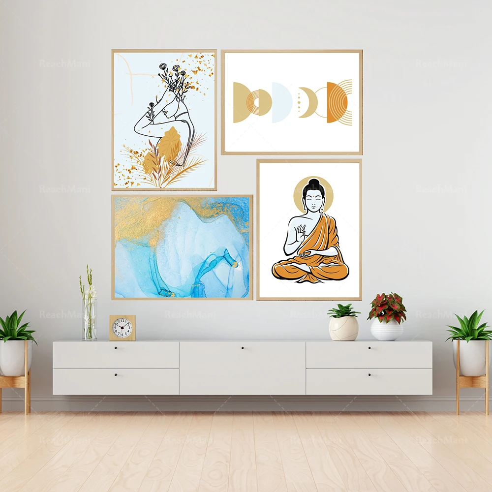 Abstract Chic / Blue Buddha Design / Minimalist | Wall Decor Posters |Boho Minimalist Art Design