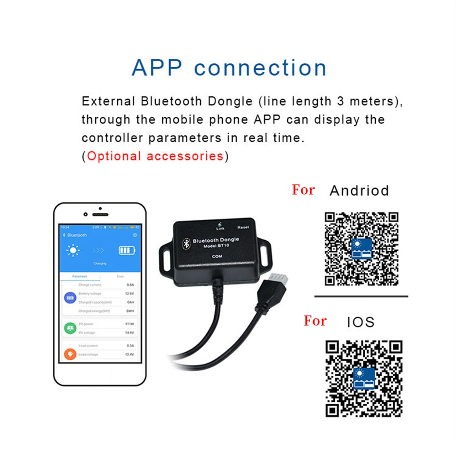 BT10 Bluetooth Module 12V/24V For MPPT Solar Charge Controller MPPT5030-DUO Controllers IP20 Wireless Monitor Solar System