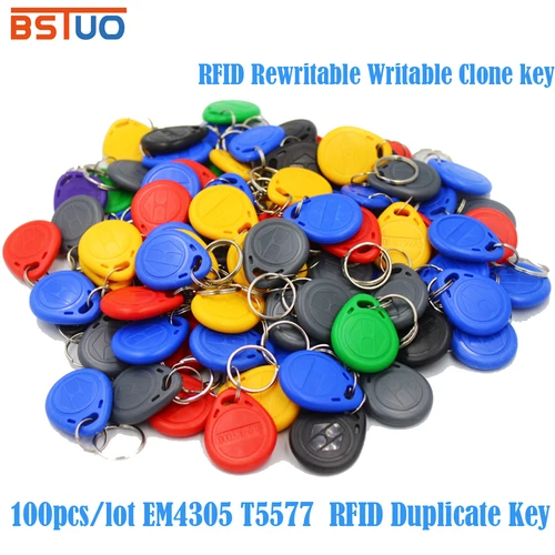 100 unids/lote EM4305 T5577 125khz copia regrabable reescritura llavero RFID etiqueta llavero tarjeta ficha de proximidad insignia duplicada