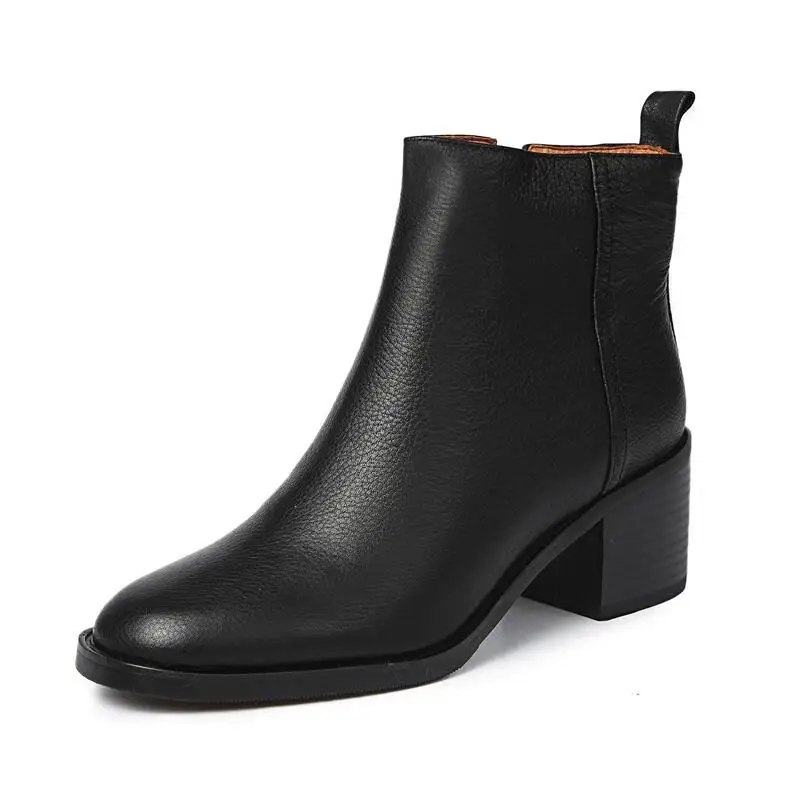 British style women party banquet wear chelsea boots thick high heel boot point toe genuine leather shoes warm winter snow bota