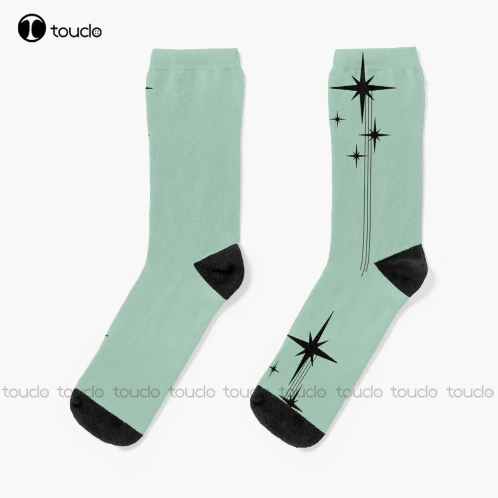 1950S Atomic Age Retro Starburst In Mint Green And Black Socks Hiking Socks Men Personalized Custom 360° Digital Print