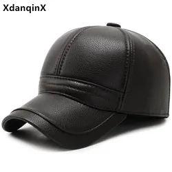 XdanqinX New Winter Men's Warm Baseball Caps Imitation Leather Cold Proof Earmuffs Hats Adjustable Size Simple Casual Sports Cap