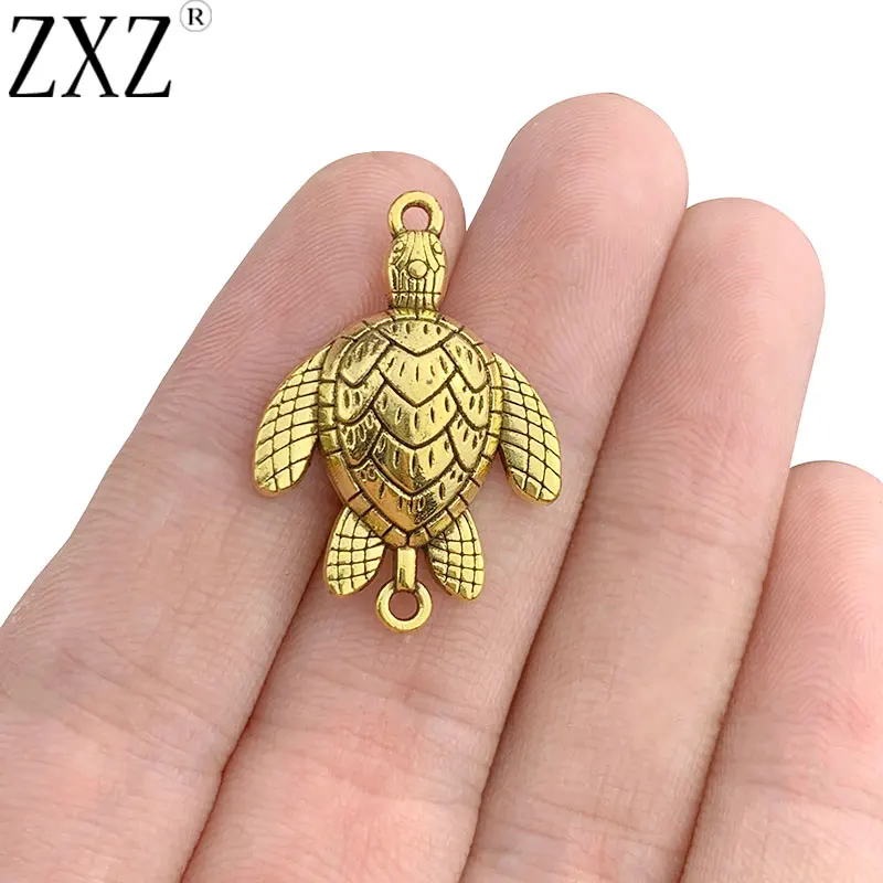 ZXZ 20pcs Antique Gold Sea Turtle Connector Charms for Bracelet Jewelry Making Accessories 30x21mm