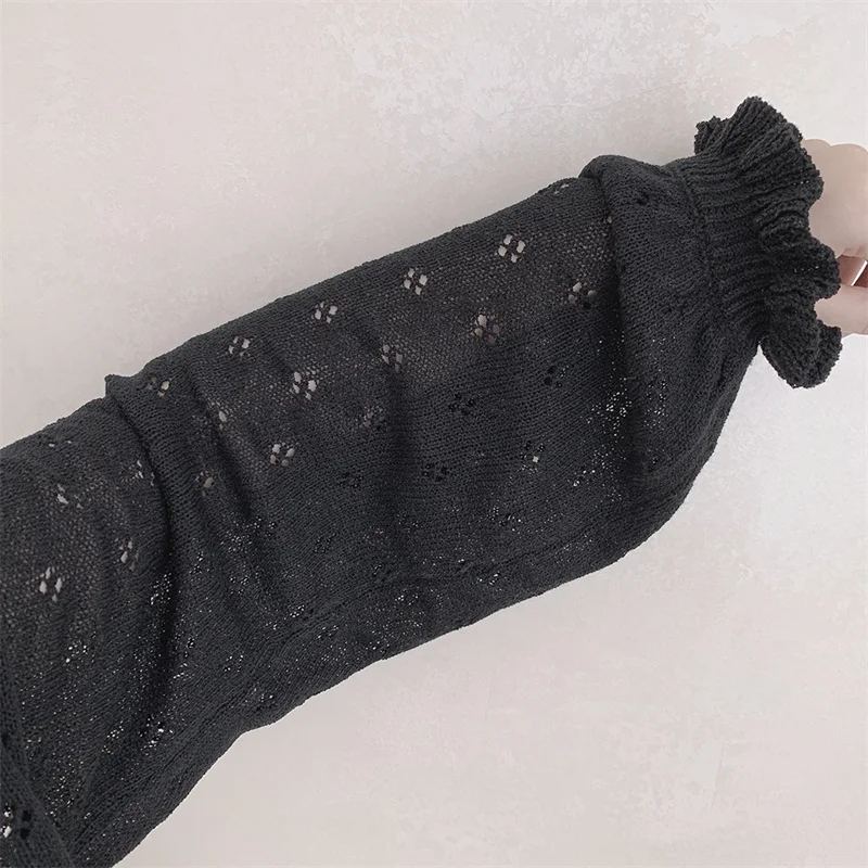 Vintage Hollow Black Knit Sweater Women Summer Cardigan Bandage Knitwear Kimono Female Korean Fashion Cover Up Pink Crop Tops