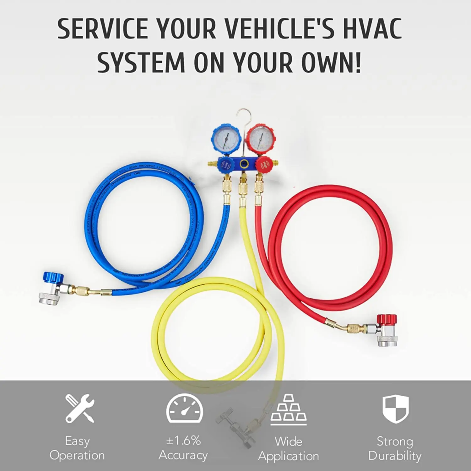 Refrigerant Manifold Gauge Set Air Conditioning Tools with Hose and Hook for R12 R22 R404A R134A