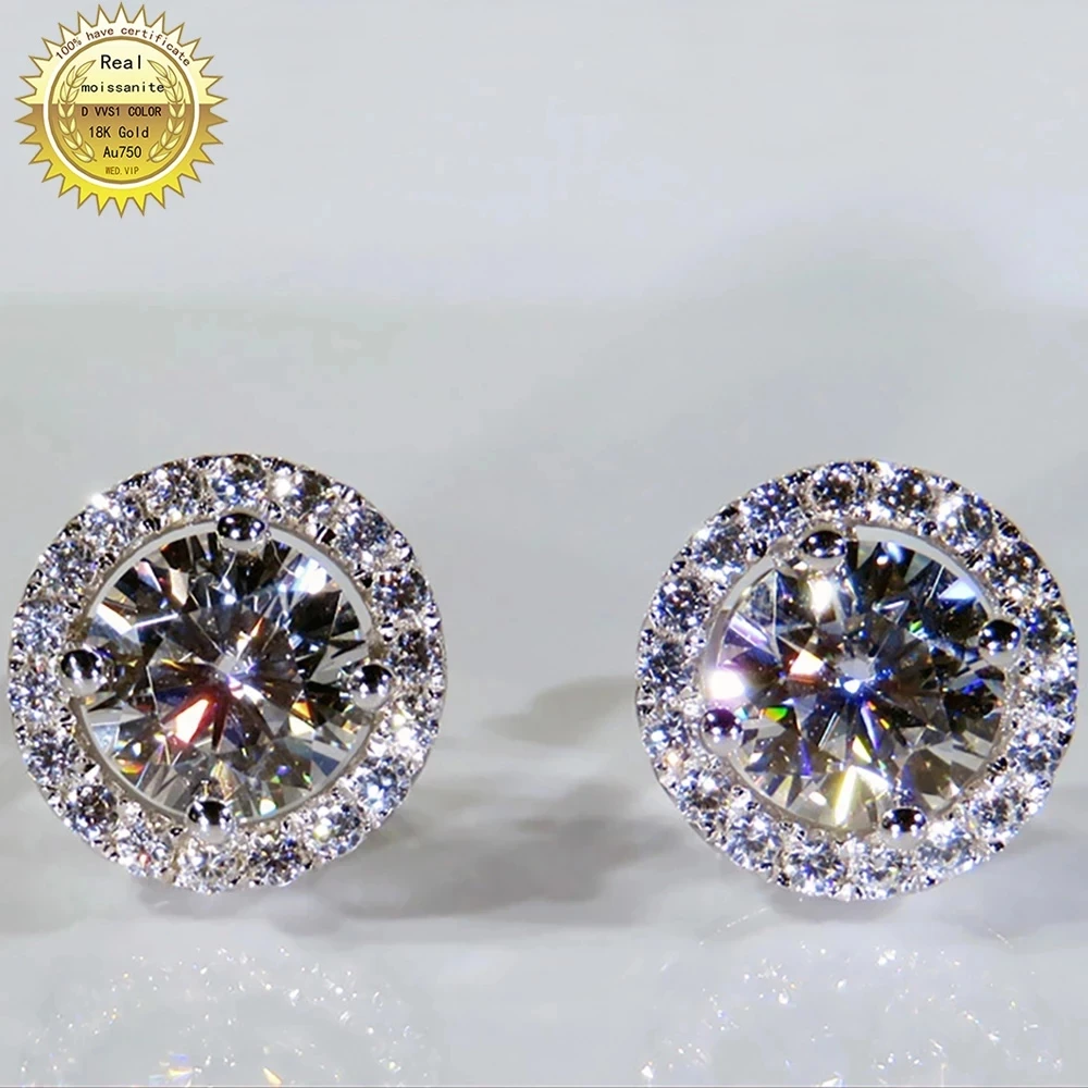 

18K White Gold Women Stud Earrings Moissanite Diamonds 0.5 1 2 3 Carat Round Elegant Wedding Party Engagement Anniversary Trendy