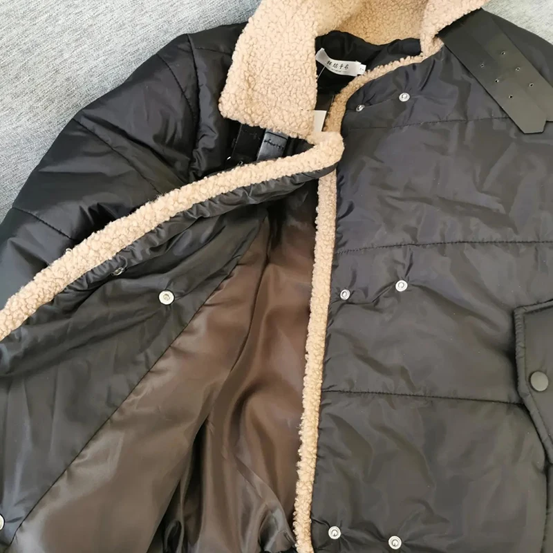 De moda Casual mujeres espesar abrigo cálido de algodón Down de talla grande de invierno corto chaqueta acolchada de lana Collar acolchado Parkas