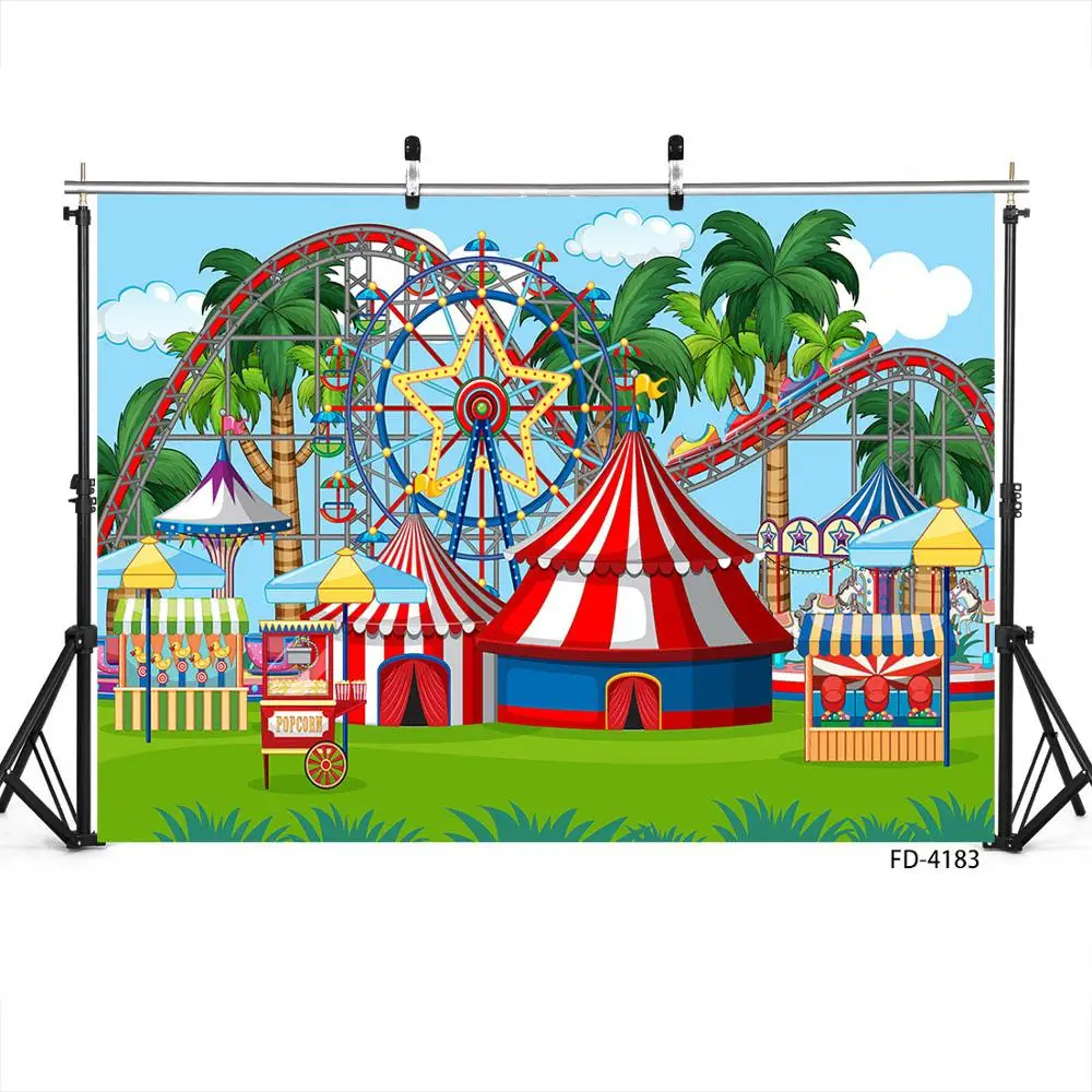 Roller Coaster Circus Carnival Photo Backdrop Vinyl Backgrounds for Baby Shower Children Birthday Photocall Photography Props