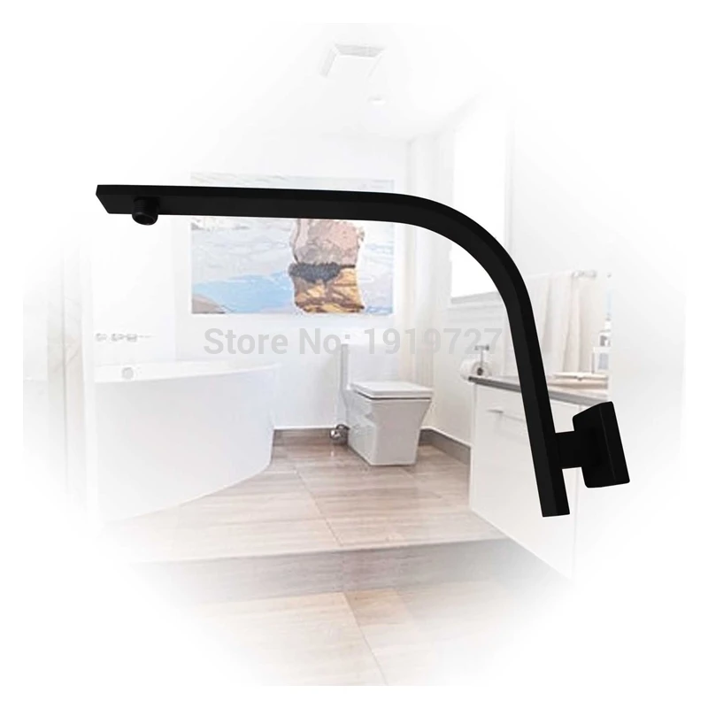 Vidric 100% Brass Matte Black Gooseneck Square Chrome Female Rainfall Shower Extension Arm For Wall Mount Head Taps